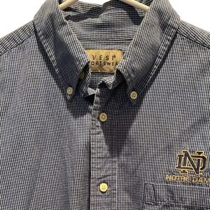 Vesi Sportswear Notre Dame Button Down Shirt Large Men's Blue Check Long Sleeve